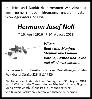 Anzeige von Hermann Josef Noll von  Kölner Wochenspiegel 