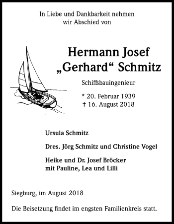 Anzeige von Hermann Josef Schmitz von Kölner Stadt-Anzeiger / Kölnische Rundschau / Express