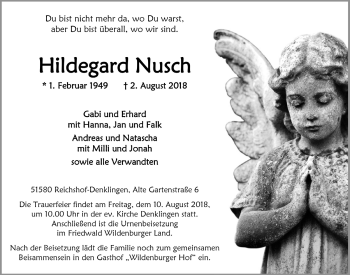 Anzeige von Hildegard Nusch von  Anzeigen Echo 
