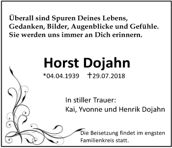 Anzeige von Horst Dojahn von Kölner Stadt-Anzeiger / Kölnische Rundschau / Express