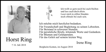 Anzeige von Horst Ring von Kölner Stadt-Anzeiger / Kölnische Rundschau / Express