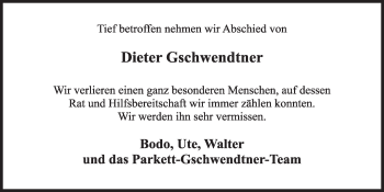 Anzeige von Horst Dieter Gschwendtner von  Schlossbote/Werbekurier 
