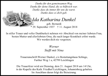 Anzeige von Ida Katharina Dunkel von Kölner Stadt-Anzeiger / Kölnische Rundschau / Express