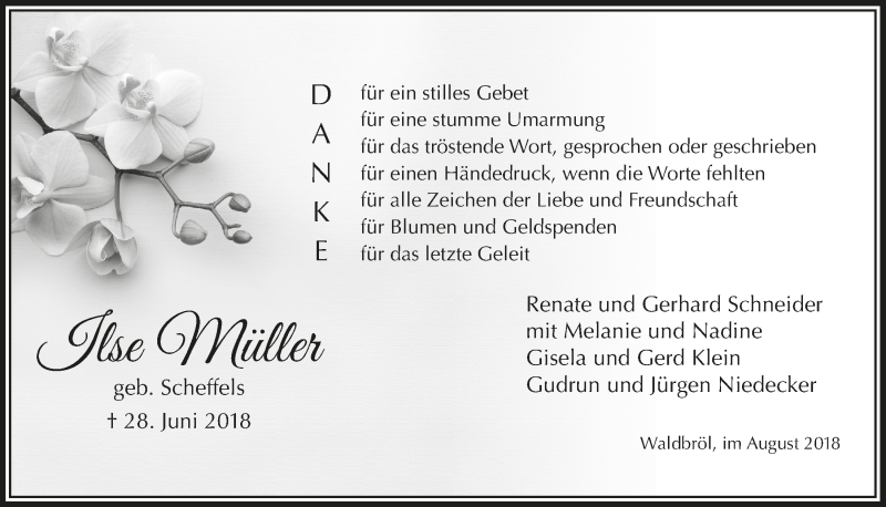  Traueranzeige für Ilse Müller vom 22.08.2018 aus  Lokalanzeiger 