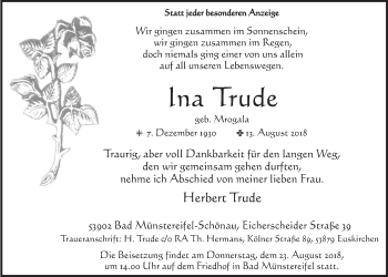 Anzeige von Ina Trude von  Blickpunkt Euskirchen 