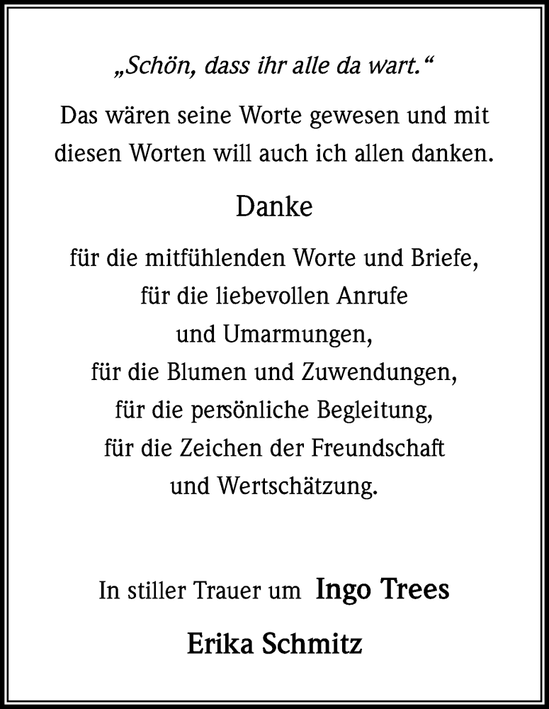  Traueranzeige für Ingo Trees vom 04.08.2018 aus Kölner Stadt-Anzeiger / Kölnische Rundschau / Express