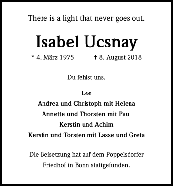 Anzeige von Isabel Ucsnay von Kölner Stadt-Anzeiger / Kölnische Rundschau / Express