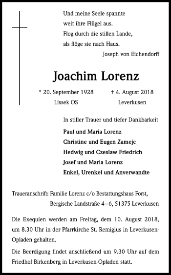 Anzeige von Joachim Lorenz von Kölner Stadt-Anzeiger / Kölnische Rundschau / Express
