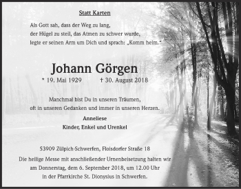 Anzeige von Johann Görgen von  Blickpunkt Euskirchen 