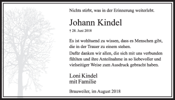 Anzeige von Johann Kindel von  Sonntags-Post 
