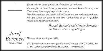 Anzeige von Josef Borchert von  Schaufenster/Blickpunkt 