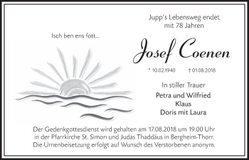 Anzeige von Josef Coenen von  Werbepost 