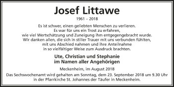 Anzeige von Josef Littawe von  Schaufenster/Blickpunkt am Wochenende 