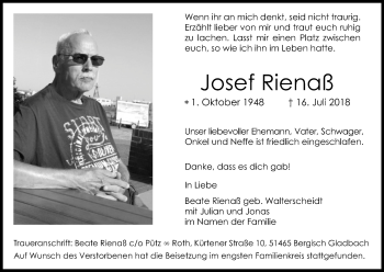 Anzeige von Josef Rienaß von Kölner Stadt-Anzeiger / Kölnische Rundschau / Express