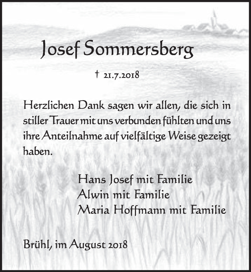  Traueranzeige für Josef Sommersberg vom 22.08.2018 aus  Schlossbote/Werbekurier 