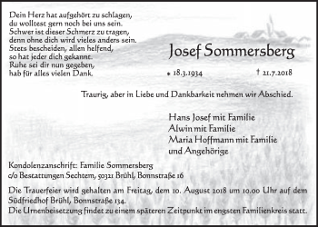 Anzeige von Josef Sommersberg von  Schlossbote/Werbekurier 