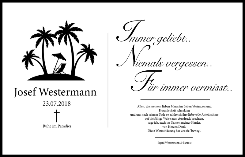  Traueranzeige für Josef Westermann vom 29.08.2018 aus  Extra Blatt 