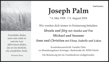 Anzeige von Joseph Palm von  Wochenende 