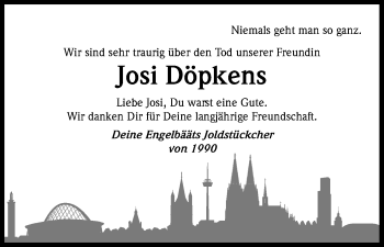 Anzeige von Josi Döpkens von Kölner Stadt-Anzeiger / Kölnische Rundschau / Express