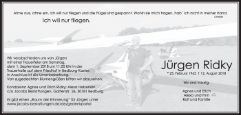 Anzeige von Jürgen Ridky von  Sonntags-Post 