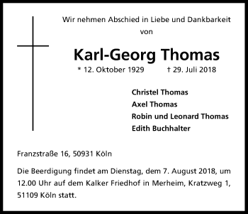 Anzeige von Karl-Georg Thomas von Kölner Stadt-Anzeiger / Kölnische Rundschau / Express