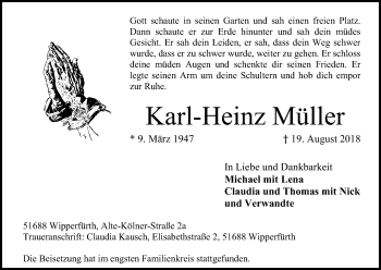 Anzeige von Karl-Heinz Müller von Kölner Stadt-Anzeiger / Kölnische Rundschau / Express