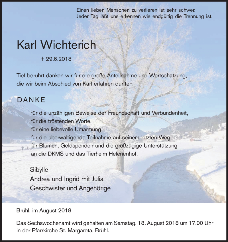  Traueranzeige für Karl Wichterich vom 18.07.2023 aus Kölner Stadt-Anzeiger / Kölnische Rundschau / Express
