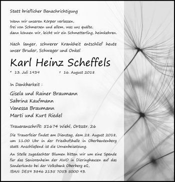 Anzeige von Karl Heinz Scheffels von  Anzeigen Echo 