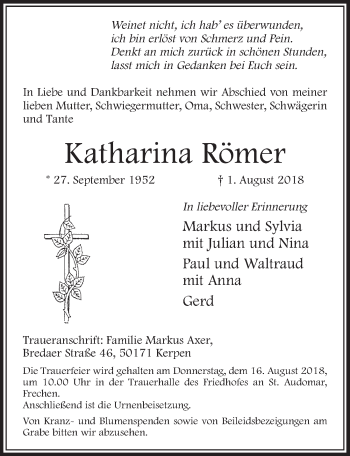 Anzeige von Katharina Römer von  Sonntags-Post 