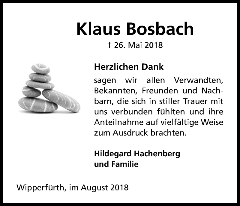  Traueranzeige für Klaus Bosbach vom 01.09.2018 aus Kölner Stadt-Anzeiger / Kölnische Rundschau / Express