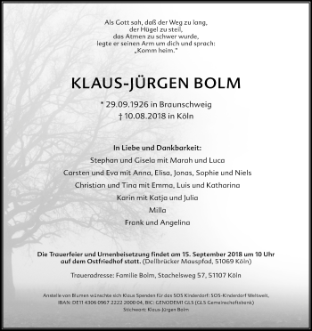 Anzeige von Klaus-Jürgen Bolm von Kölner Stadt-Anzeiger / Kölnische Rundschau / Express