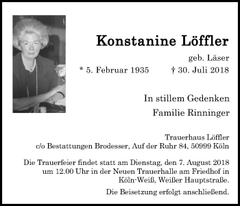 Anzeige von Konstantine Löffler von Kölner Stadt-Anzeiger / Kölnische Rundschau / Express