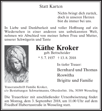 Anzeige von Käthe Kroker von  Schlossbote/Werbekurier 