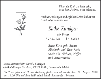 Anzeige von Käthe Kündgen von  Schlossbote/Werbekurier 