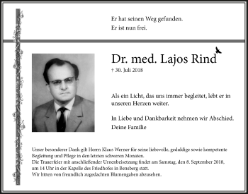 Anzeige von Lajos Rind von  Bergisches Sonntagsblatt 