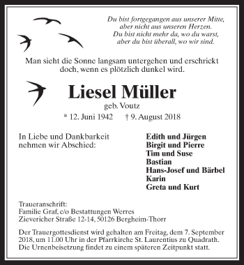 Anzeige von Liesel Müller von  Werbepost 