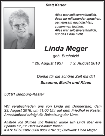 Anzeige von Linda Meger von  Sonntags-Post 