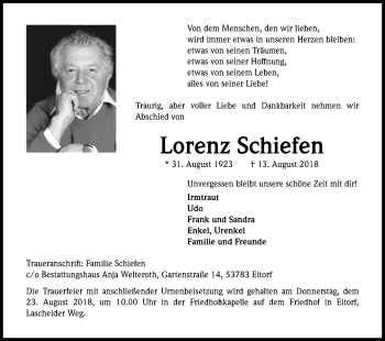 Anzeige von Lorenz Schiefen von Kölner Stadt-Anzeiger / Kölnische Rundschau / Express