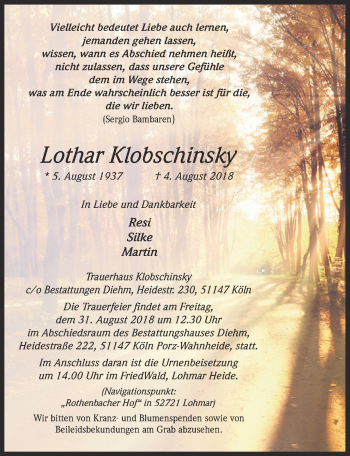Anzeige von Lothar Klobschinsky von  Kölner Wochenspiegel 