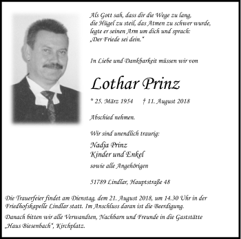 Anzeige von Lothar Prinz von Kölner Stadt-Anzeiger / Kölnische Rundschau / Express