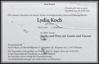 Anzeige von Lydia Koch von  Sonntags-Post 
