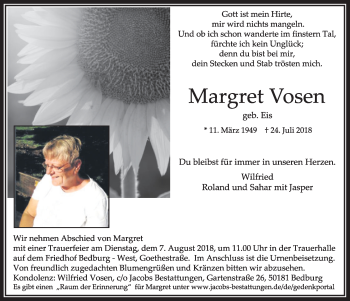 Anzeige von MArgret Vosen von  Sonntags-Post 