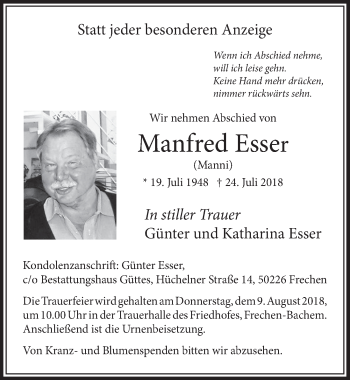Anzeige von Manfred Esser von  Sonntags-Post 