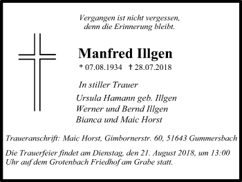 Anzeige von Manfred Illgen von Kölner Stadt-Anzeiger / Kölnische Rundschau / Express