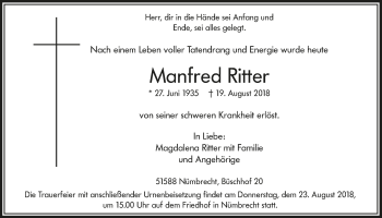 Anzeige von Manfred Ritter von  Lokalanzeiger 