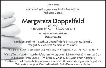 Anzeige von Margareta Doppelfeld von  Blickpunkt Euskirchen 
