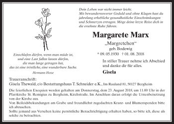 Anzeige von Margarete Marx von  Werbepost 