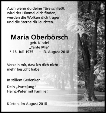 Anzeige von Maria Oberbörsch von Kölner Stadt-Anzeiger / Kölnische Rundschau / Express