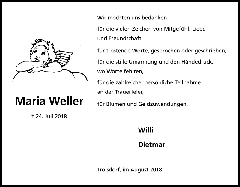  Traueranzeige für Maria Weller vom 25.08.2018 aus Kölner Stadt-Anzeiger / Kölnische Rundschau / Express