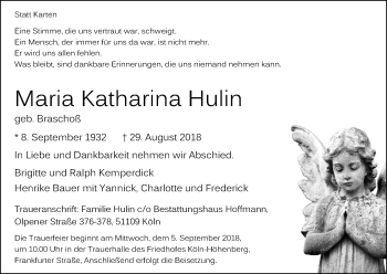 Anzeige von Maria Katharina Hulin von Kölner Stadt-Anzeiger / Kölnische Rundschau / Express